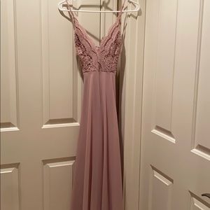 Lace Top Flowy Cross Back Pink Maxi Dress